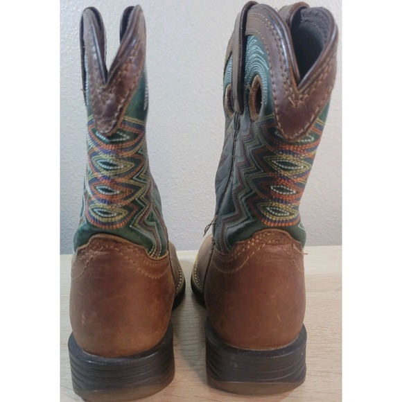 Durango Kids Western Cowboy Boots Brown‎ Green Stitching Size 11M - Picture 7 of 12